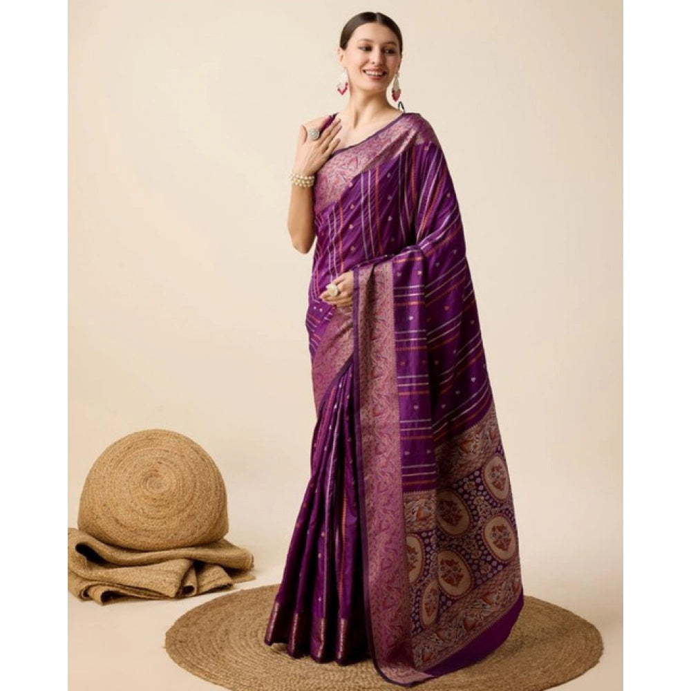 Snuggle Spot Women's Soft Silk Jacquard Saree With Unstitched Blouse 5.5Mtr (Purple)