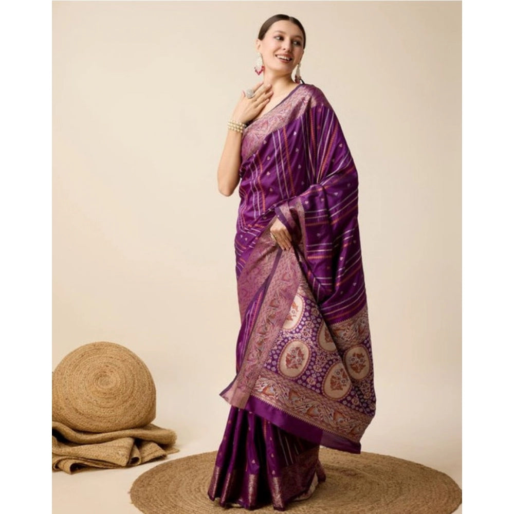 Snuggle Spot Women's Soft Silk Jacquard Saree With Unstitched Blouse 5.5Mtr (Purple)