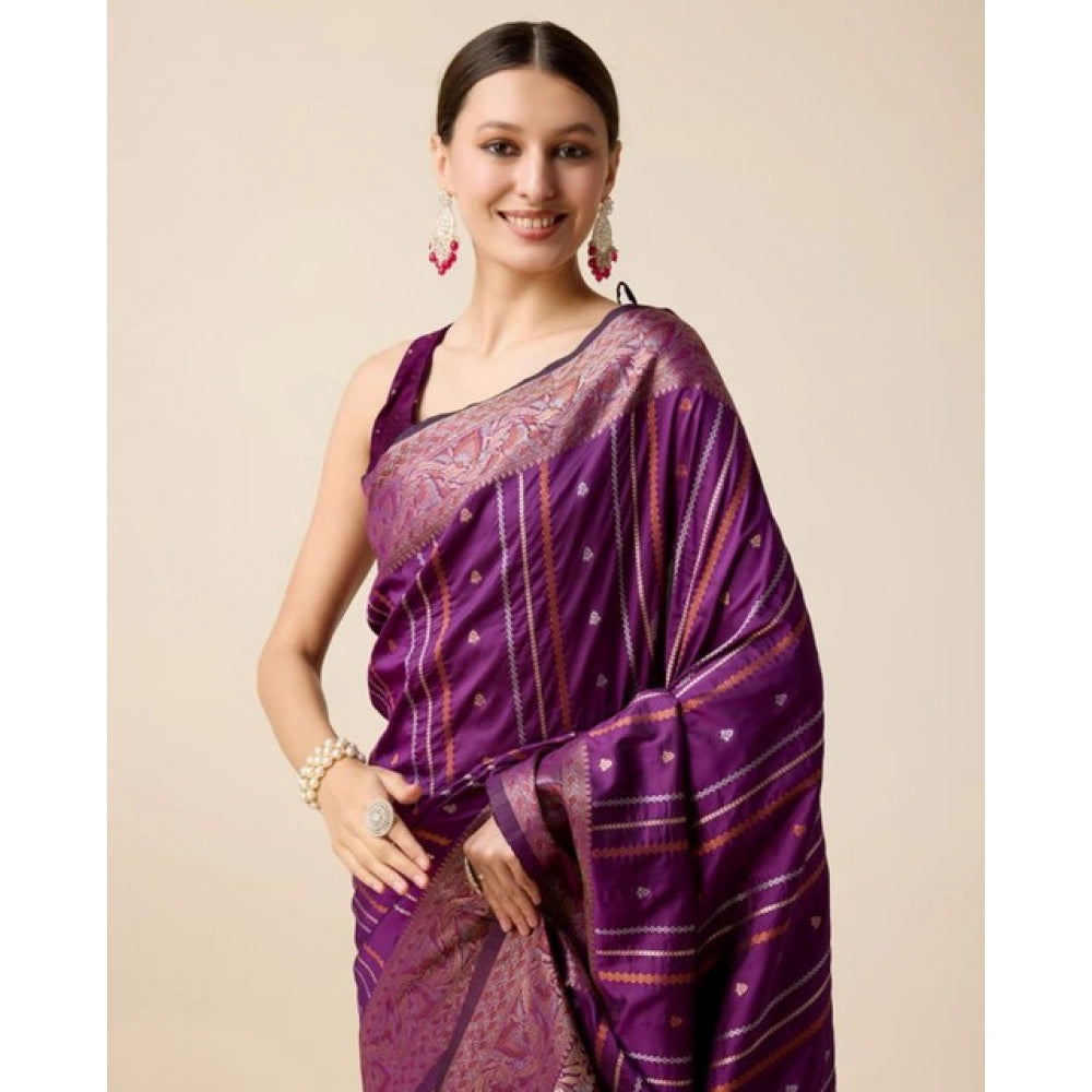 Snuggle Spot Women's Soft Silk Jacquard Saree With Unstitched Blouse 5.5Mtr (Purple)