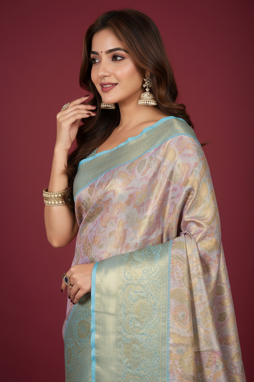 Snuggle Spot Women's Jacquard Saree With Unstitched Blouse 5.5Mtr (Multicolor)