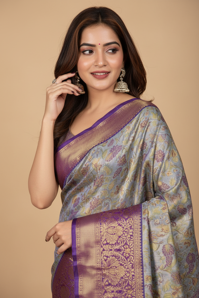 Snuggle Spot Women's Jacquard Saree With Unstitched Blouse 5.5Mtr (Multicolor)