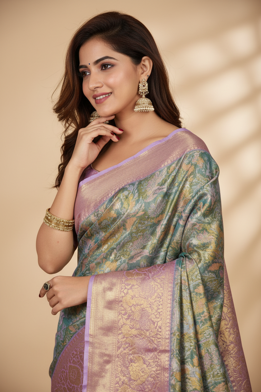 Snuggle Spot Women's Jacquard Saree With Unstitched Blouse 5.5Mtr (Multicolor)