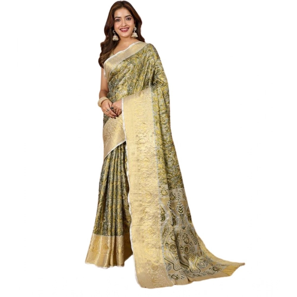 Snuggle Spot Women's Jacquard Saree With Unstitched Blouse 5.5Mtr (Olive)