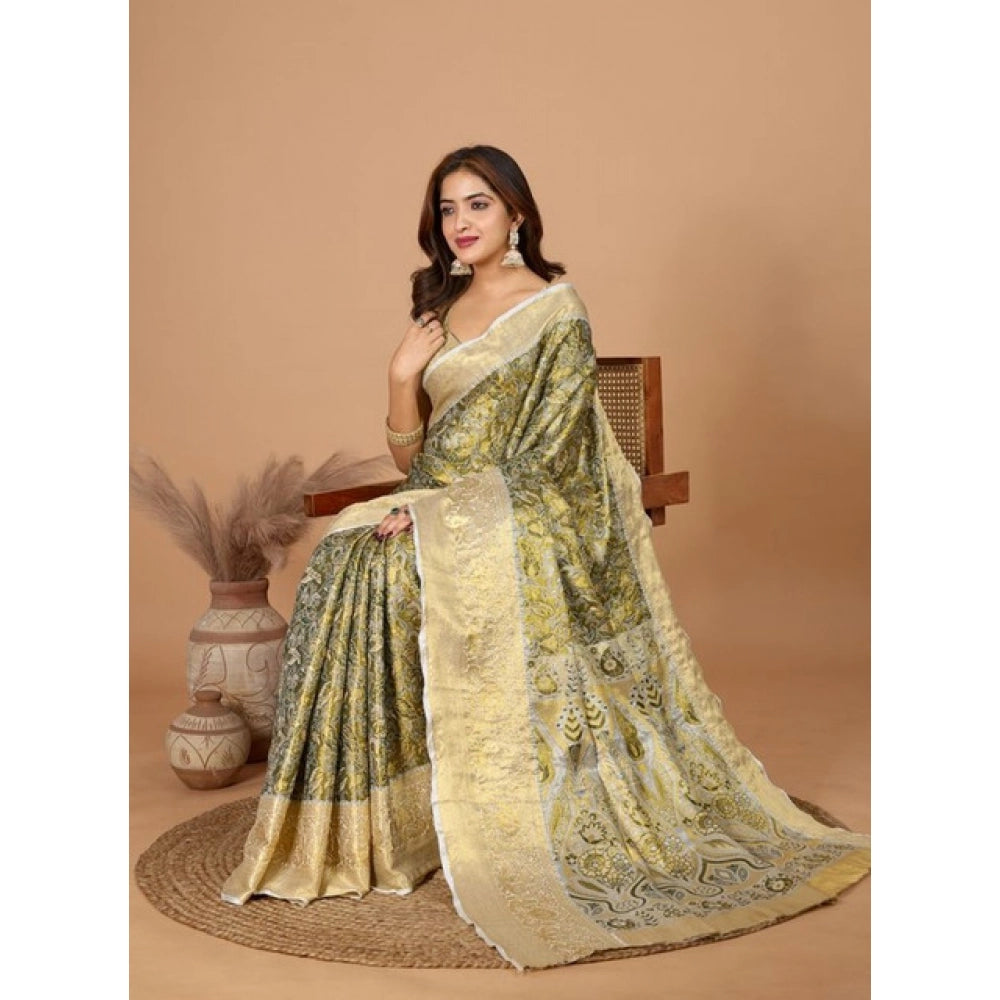 Snuggle Spot Women's Jacquard Saree With Unstitched Blouse 5.5Mtr (Olive)