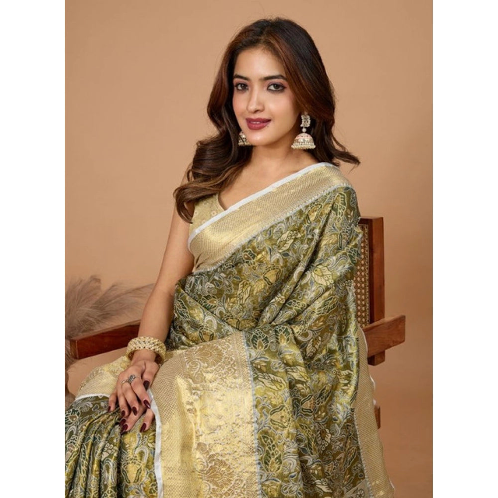Snuggle Spot Women's Jacquard Saree With Unstitched Blouse 5.5Mtr (Olive)