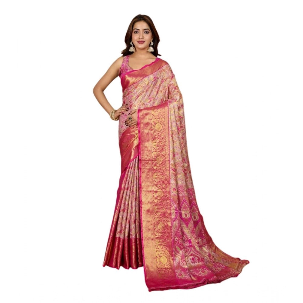 Snuggle Spot Women's Jacquard Saree With Unstitched Blouse 5.5Mtr (Pink)