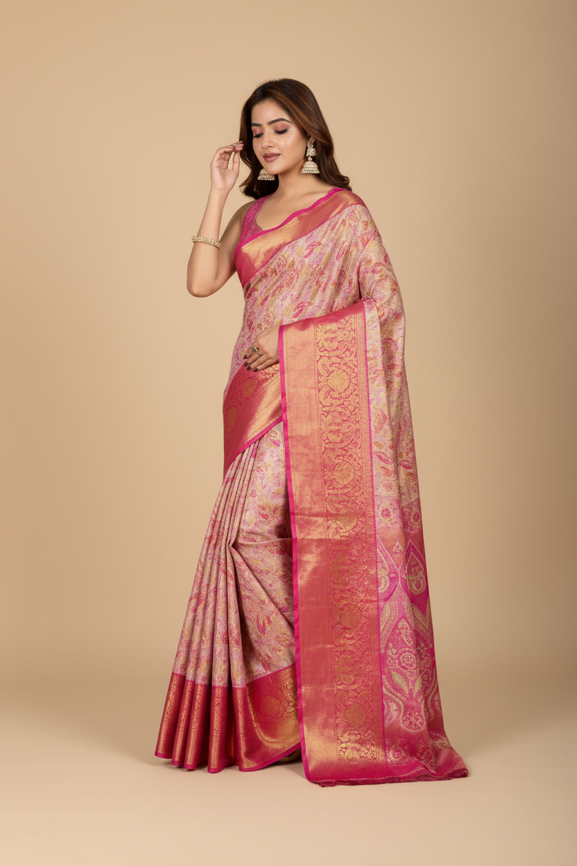 Snuggle Spot Women's Jacquard Saree With Unstitched Blouse 5.5Mtr (Pink)