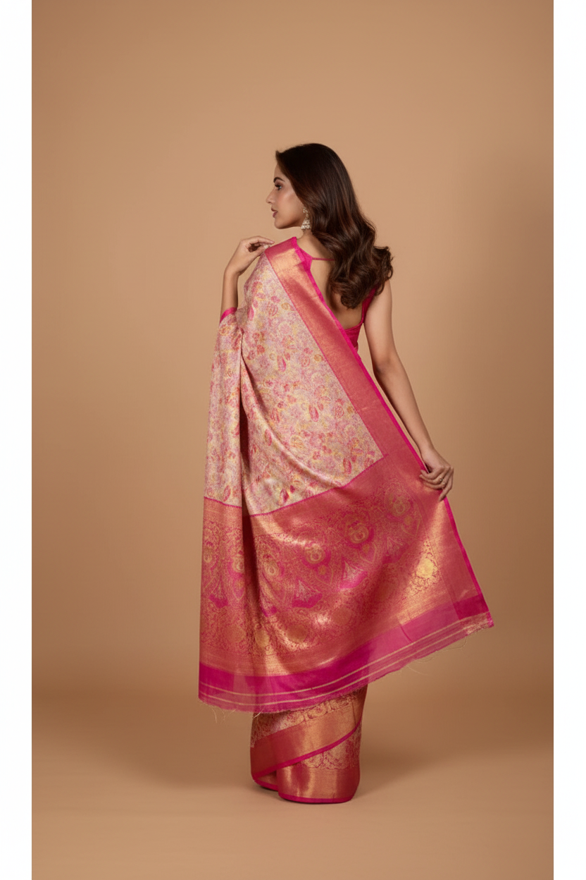 Snuggle Spot Women's Jacquard Saree With Unstitched Blouse 5.5Mtr (Pink)
