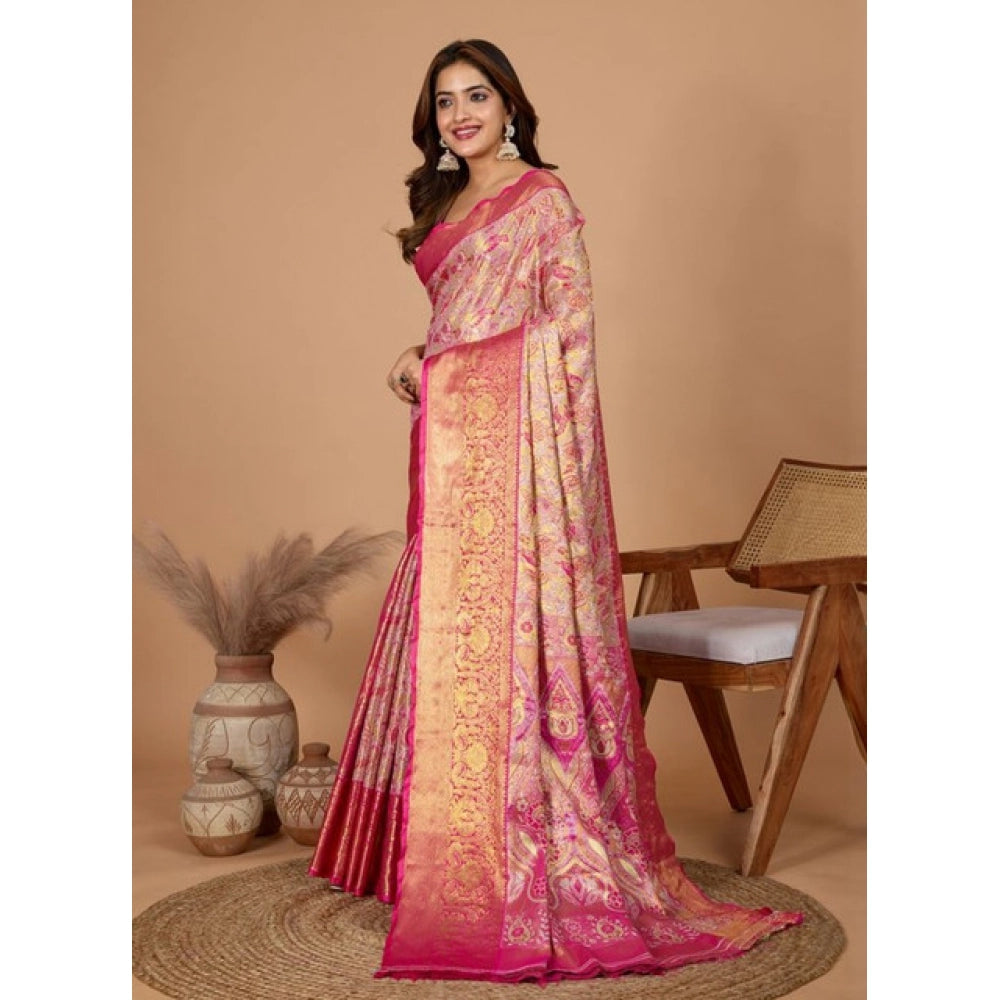 Snuggle Spot Women's Jacquard Saree With Unstitched Blouse 5.5Mtr (Pink)
