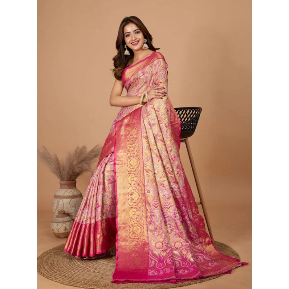 Snuggle Spot Women's Jacquard Saree With Unstitched Blouse 5.5Mtr (Pink)