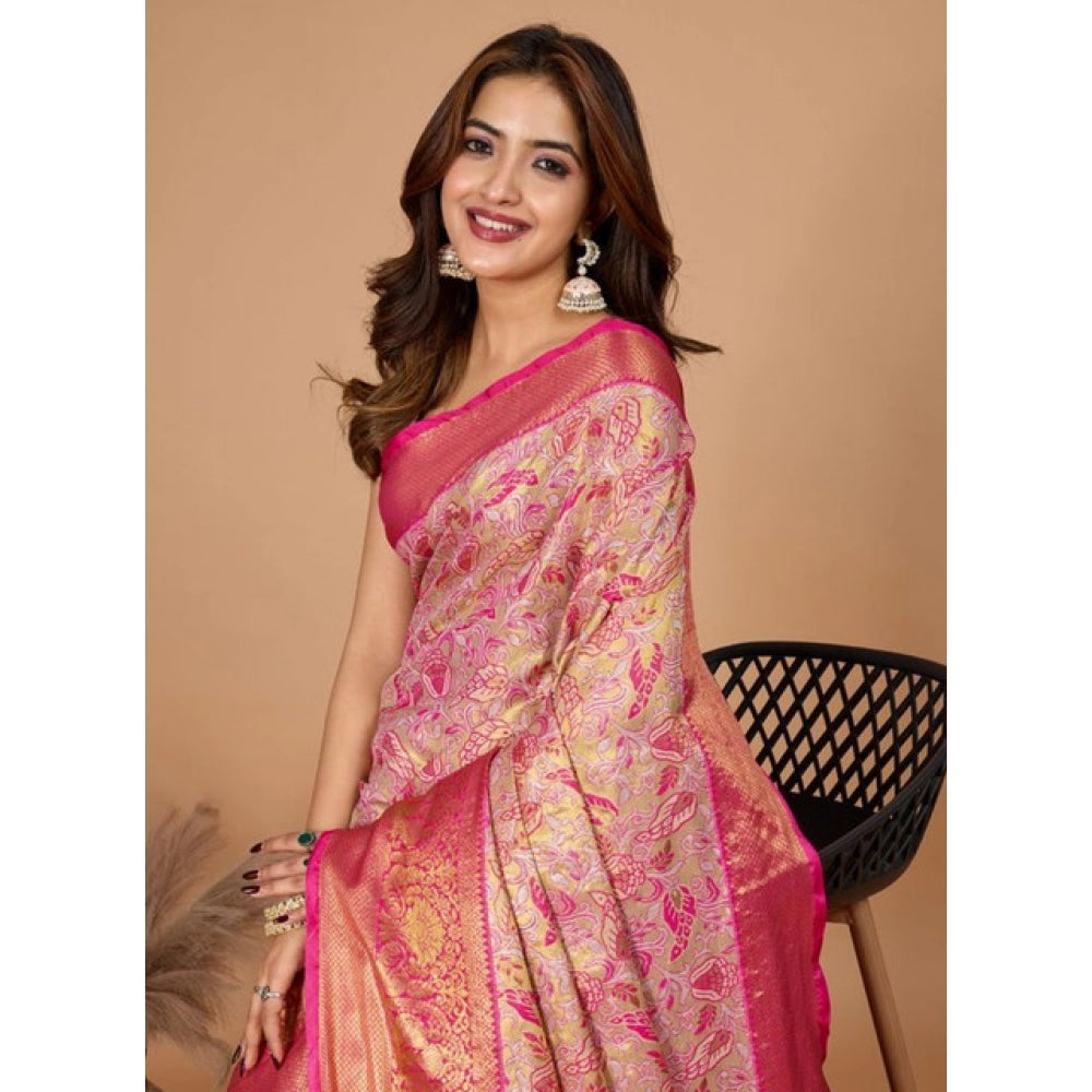 Snuggle Spot Women's Jacquard Saree With Unstitched Blouse 5.5Mtr (Pink)