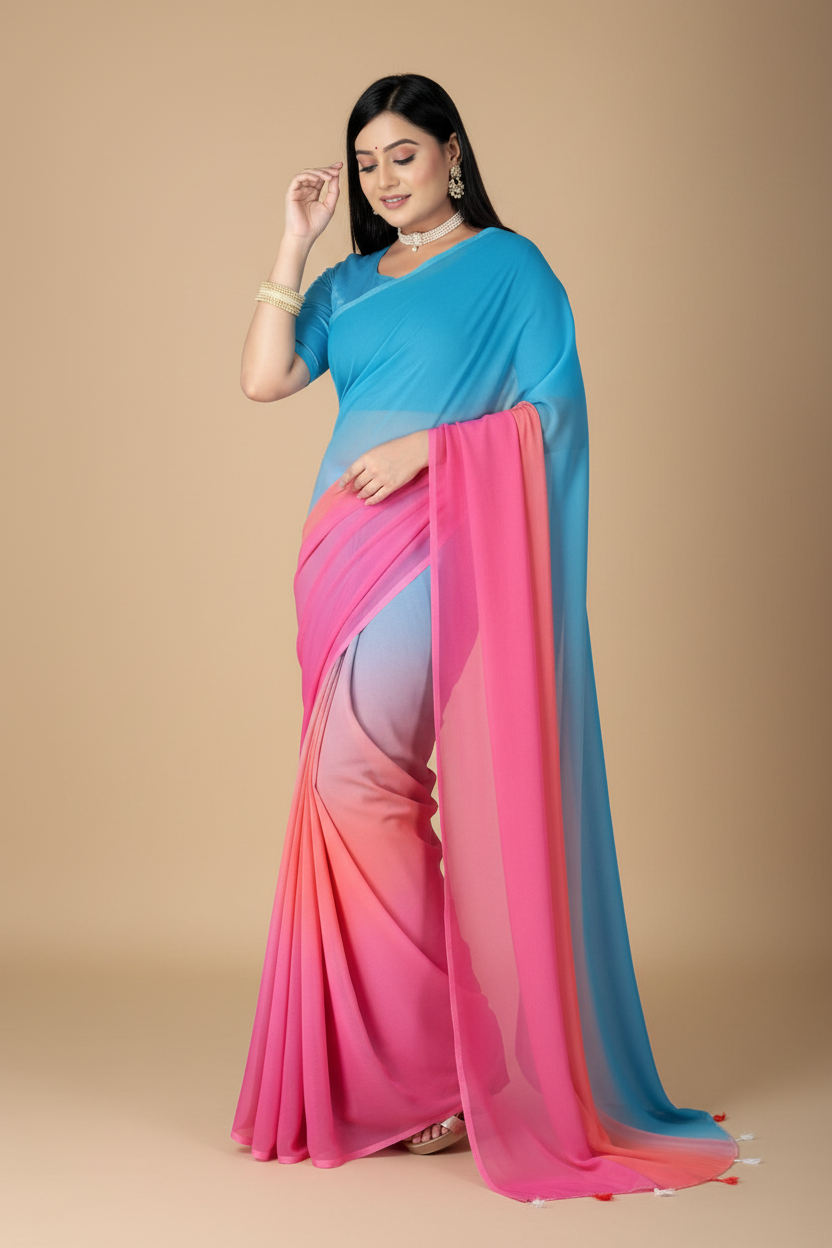 Snuggle Spot Women's Georgette Floral Printed Saree With Unstitched Blouse 5.5Mtr (Multicolor)