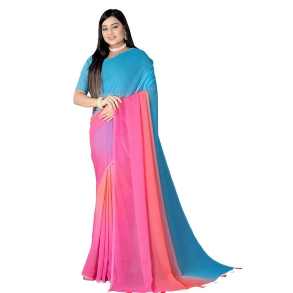 Snuggle Spot Women's Georgette Floral Printed Saree With Unstitched Blouse 5.5Mtr (Multicolor)