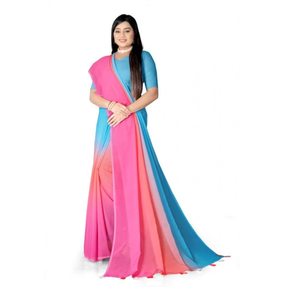 Snuggle Spot Women's Georgette Floral Printed Saree With Unstitched Blouse 5.5Mtr (Multicolor)