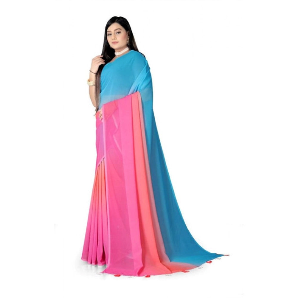 Snuggle Spot Women's Georgette Floral Printed Saree With Unstitched Blouse 5.5Mtr (Multicolor)
