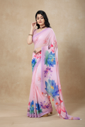 Snuggle Spot Women's Georgette Floral Printed Saree With Unstitched Blouse 5.5Mtr (Light Pink)