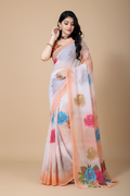 Snuggle Spot Women's Georgette Floral Printed Saree With Unstitched Blouse 5.5Mtr (Orange)