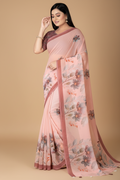 Snuggle Spot Women's Georgette Floral Printed Saree With Unstitched Blouse 5.5Mtr (Peach)