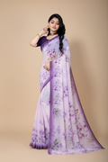 Snuggle Spot Women's Georgette Floral Printed Saree With Unstitched Blouse 5.5Mtr (Purple)