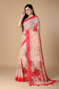 Snuggle Spot Women's Georgette Floral Printed Saree With Unstitched Blouse 5.5Mtr (Red)