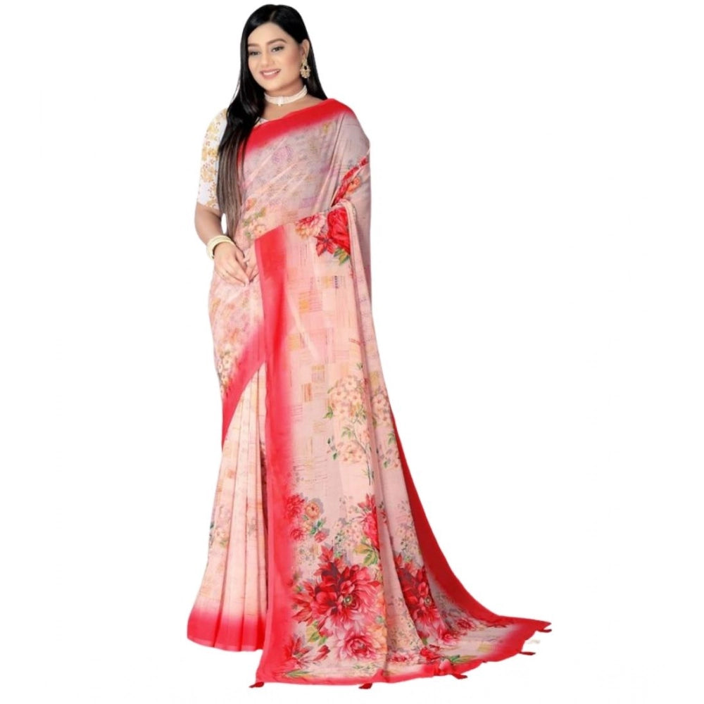 Snuggle Spot Women's Georgette Floral Printed Saree With Unstitched Blouse 5.5Mtr (Red)