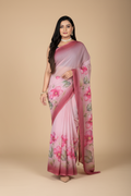 Snuggle Spot Women's Georgette Floral Printed Saree With Unstitched Blouse 5.5Mtr (Rose Pink)