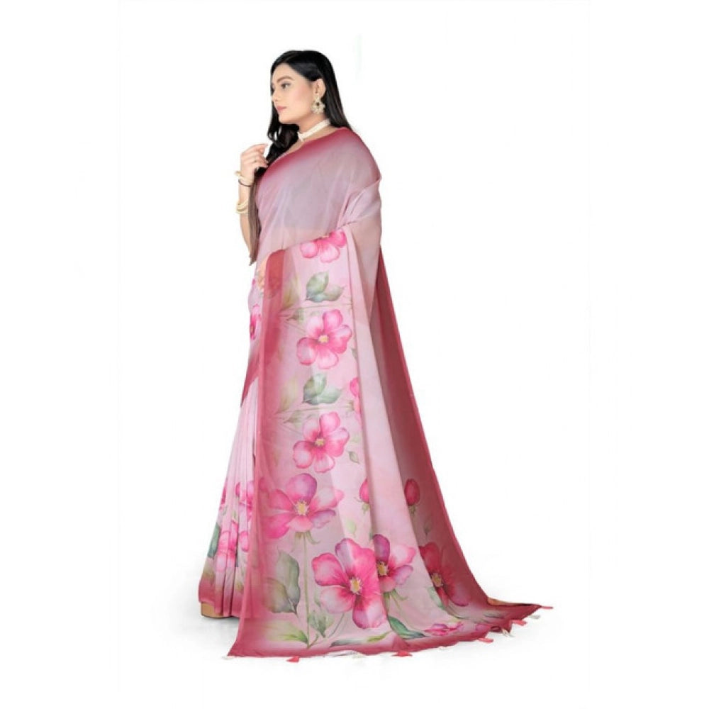 Snuggle Spot Women's Georgette Floral Printed Saree With Unstitched Blouse 5.5Mtr (Rose Pink)