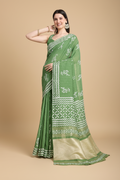 Snuggle Spot Women's Semi Cotton Printed Saree With Unstitched Blouse 5.5Mtr (Mint-Green)