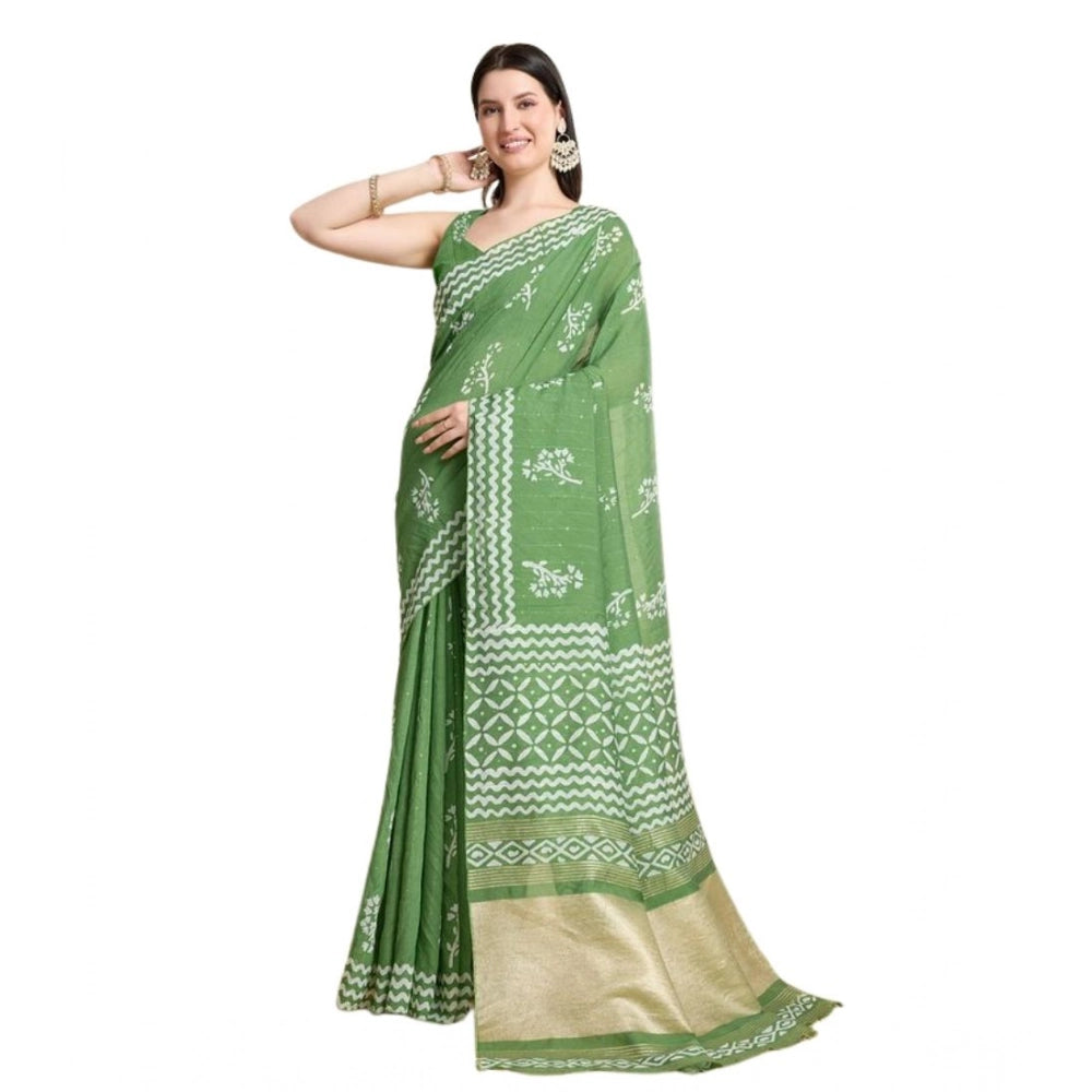 Snuggle Spot Women's Semi Cotton Printed Saree With Unstitched Blouse 5.5Mtr (Mint-Green)