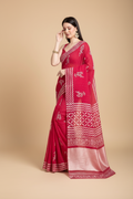 Snuggle Spot Women's Semi Cotton Printed Saree With Unstitched Blouse 5.5Mtr (Red)