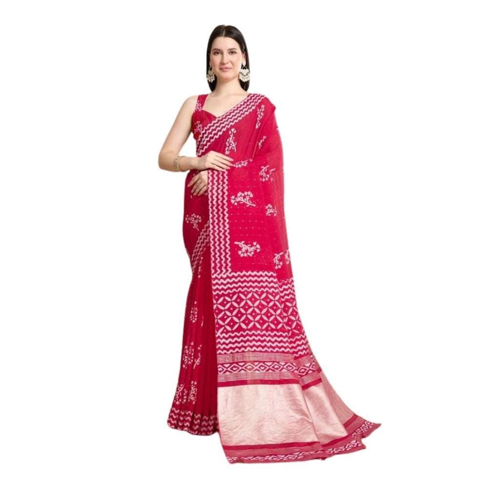 Snuggle Spot Women's Semi Cotton Printed Saree With Unstitched Blouse 5.5Mtr (Red)