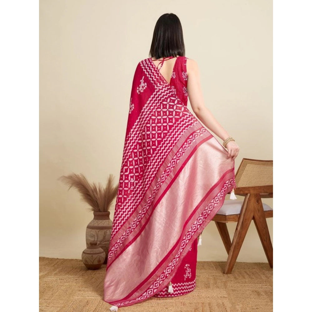 Snuggle Spot Women's Semi Cotton Printed Saree With Unstitched Blouse 5.5Mtr (Red)