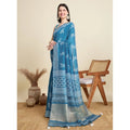 Snuggle Spot Women's Semi Cotton Printed Saree With Unstitched Blouse 5.5Mtr (Sky-Blue)