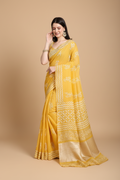 Snuggle Spot Women's Semi Cotton Printed Saree With Unstitched Blouse 5.5Mtr (Yellow)