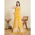 Snuggle Spot Women's Semi Cotton Printed Saree With Unstitched Blouse 5.5Mtr (Yellow)