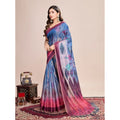 Snuggle Spot Women's Semi Cotton Digital Print Saree With Unstitched Blouse 5.5Mtr (Blue)