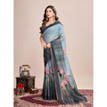 Snuggle Spot Women's Semi Cotton Digital Print Saree With Unstitched Blouse 5.5Mtr (Green)