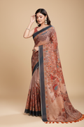 Snuggle Spot Women's Semi Cotton Digital Print Saree With Unstitched Blouse 5.5Mtr (Orange)