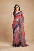 Snuggle Spot Women's Semi Cotton Digital Print Saree With Unstitched Blouse 5.5Mtr (Peach)