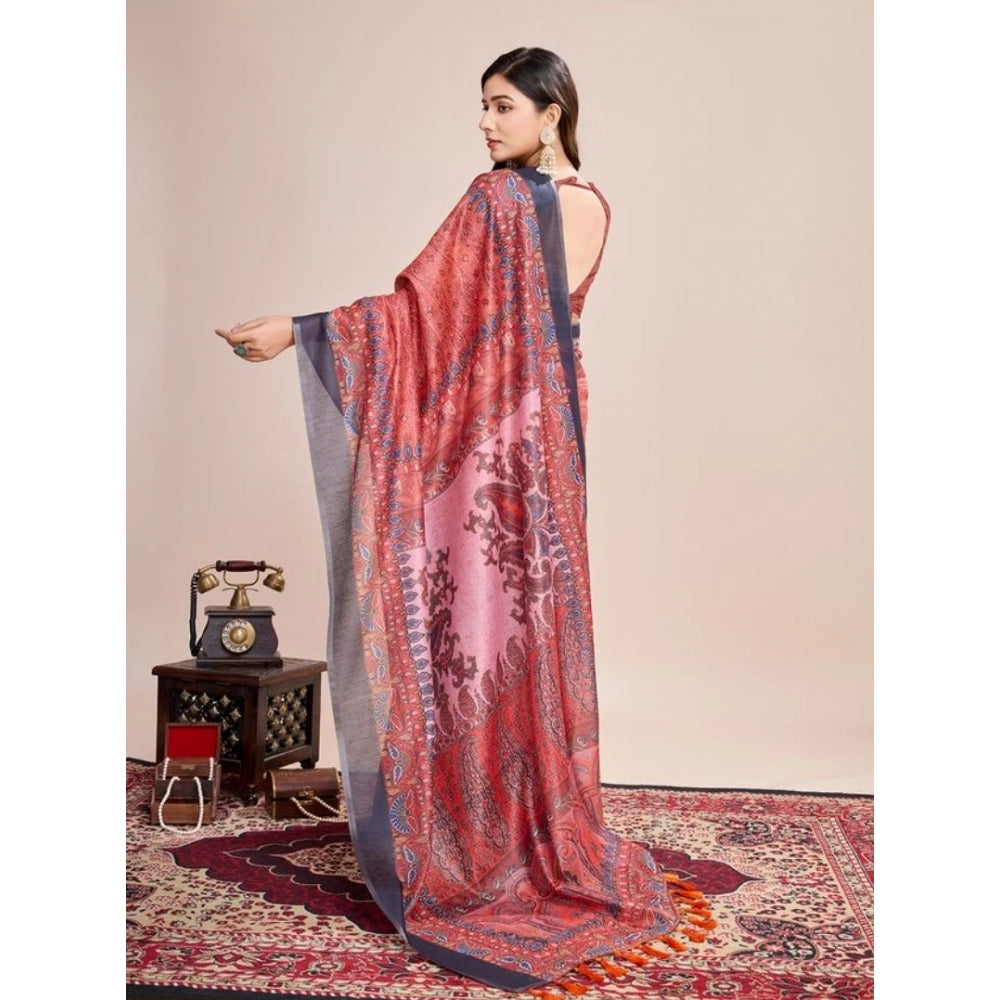 Snuggle Spot Women's Semi Cotton Digital Print Saree With Unstitched Blouse 5.5Mtr (Peach)