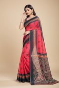 Snuggle Spot Women's Semi Cotton Digital Print Saree With Unstitched Blouse 5.5Mtr (Red)