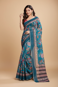Snuggle Spot Women's Semi Cotton Digital Print Saree With Unstitched Blouse 5.5Mtr (Teal)