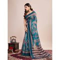 Snuggle Spot Women's Semi Cotton Digital Print Saree With Unstitched Blouse 5.5Mtr (Teal)