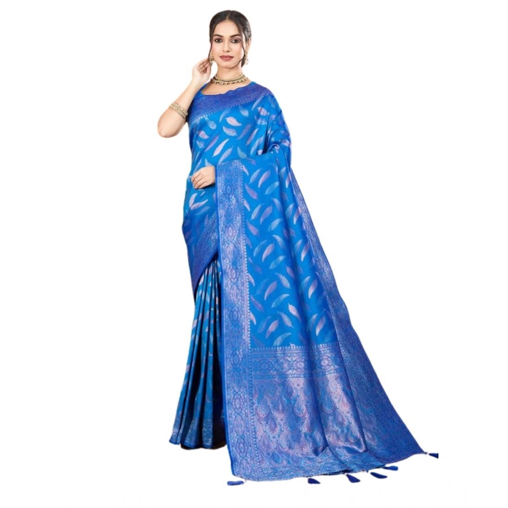 Snuggle Spot Women's Soft Silk Jacquard Saree With Unstitched Blouse 5.5Mtr (Blue)