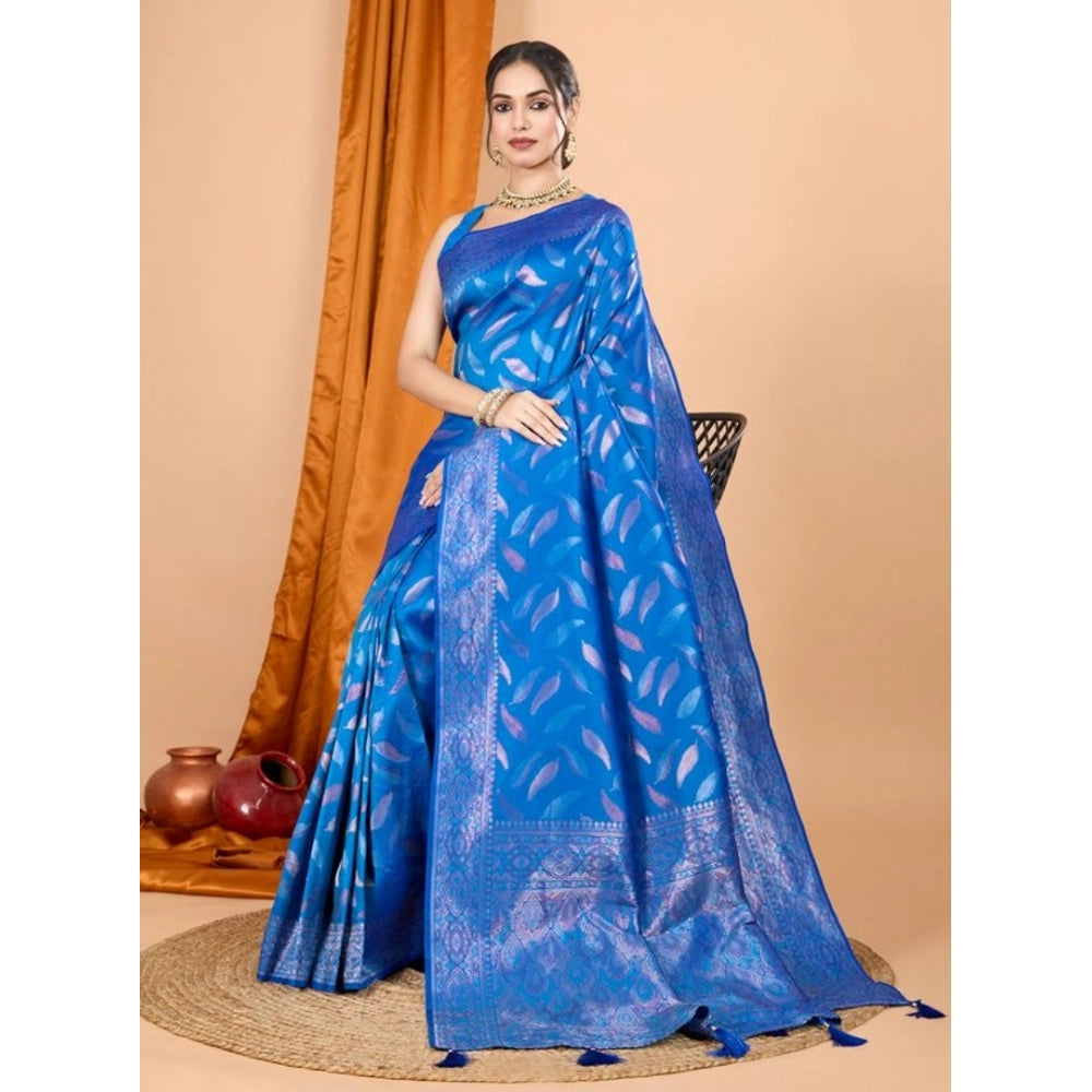 Snuggle Spot Women's Soft Silk Jacquard Saree With Unstitched Blouse 5.5Mtr (Blue)