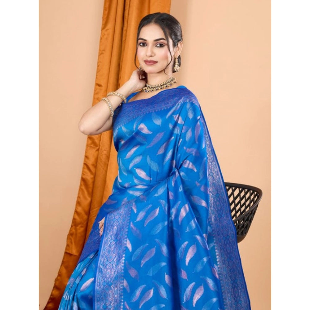 Snuggle Spot Women's Soft Silk Jacquard Saree With Unstitched Blouse 5.5Mtr (Blue)