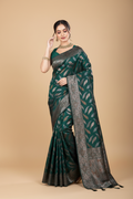 Snuggle Spot Women's Soft Silk Jacquard Saree With Unstitched Blouse 5.5Mtr (Green)