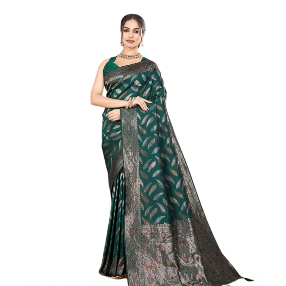 Snuggle Spot Women's Soft Silk Jacquard Saree With Unstitched Blouse 5.5Mtr (Green)