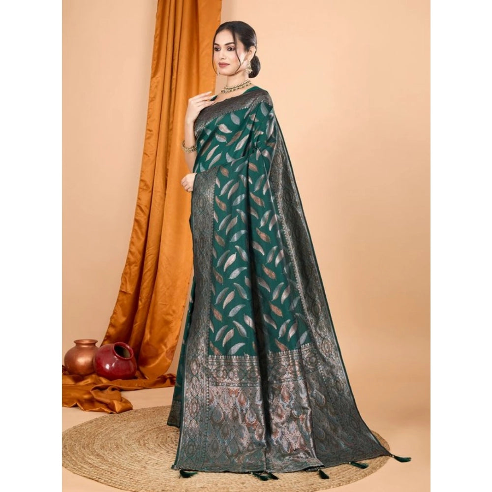 Snuggle Spot Women's Soft Silk Jacquard Saree With Unstitched Blouse 5.5Mtr (Green)