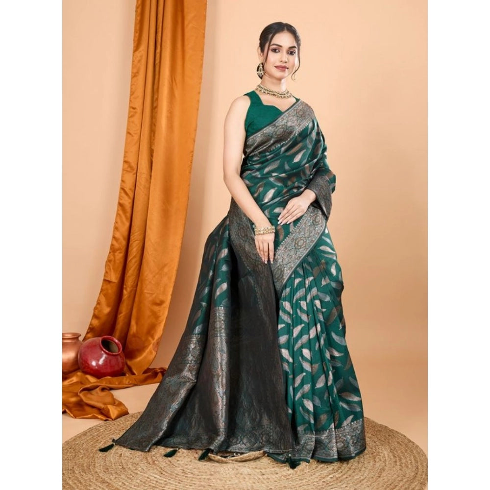 Snuggle Spot Women's Soft Silk Jacquard Saree With Unstitched Blouse 5.5Mtr (Green)